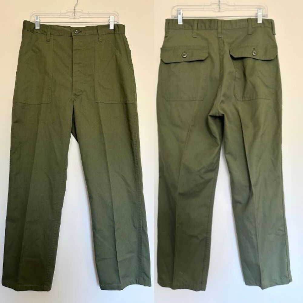 Vtg Military Fatigue Pants Surplus Army Green Straight Leg Size 32x26 Waist 32